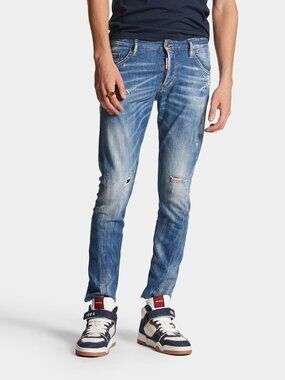DSQUARED2 Sexy Twist Blue Mid Rise Twisted Seam Skinny Jeans, Size 44 W31